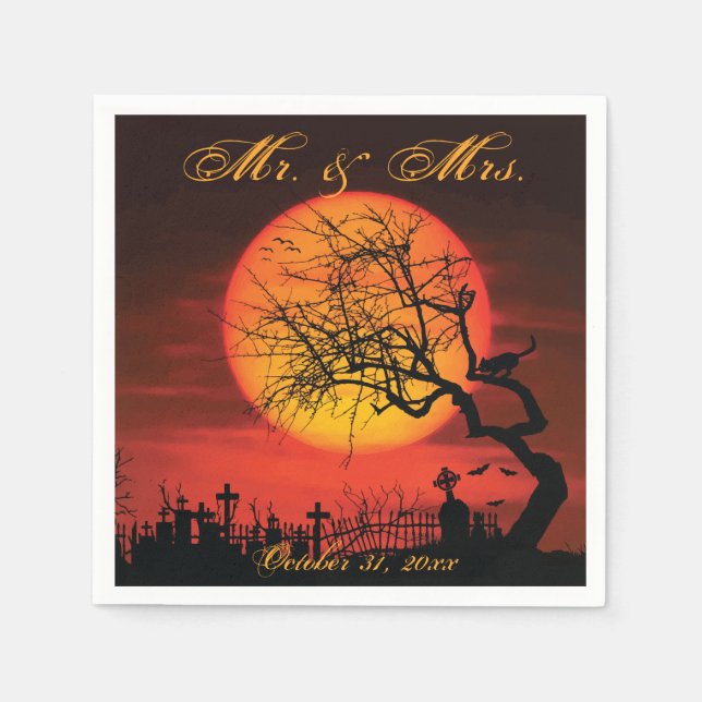 Serviette En Papier Mariage Halloween Noir Et Orange (Devant)