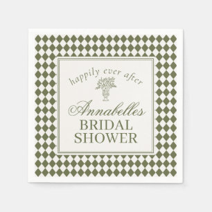 Serviette En Papier Mariage Harlequin Vérifié Vert Olive pour la Fête
