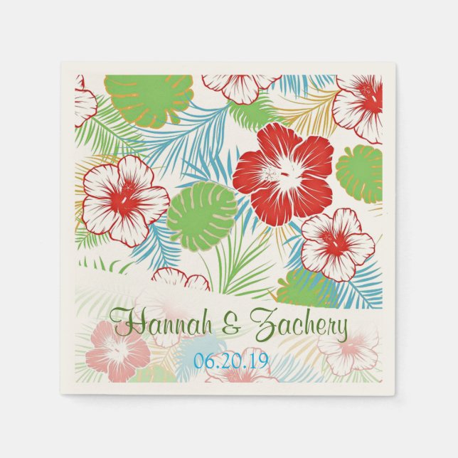 Serviette En Papier Mariage hawaïen d'Hibiscus tropical personnalisé (Devant)