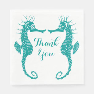 Serviette En Papier Mariage Hippocampe Turquoise Bleu Vert Merci Plage