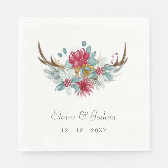 Serviette En Papier Mariage hivernal des cerfs de bois (Devant)