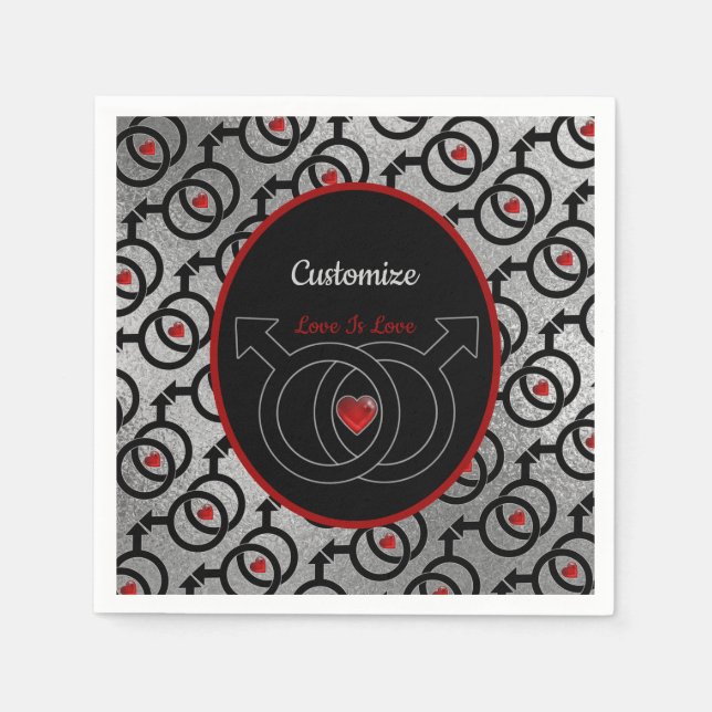 Serviette En Papier Mariage homosexuel Papier d'argent personnalisé se (Devant)