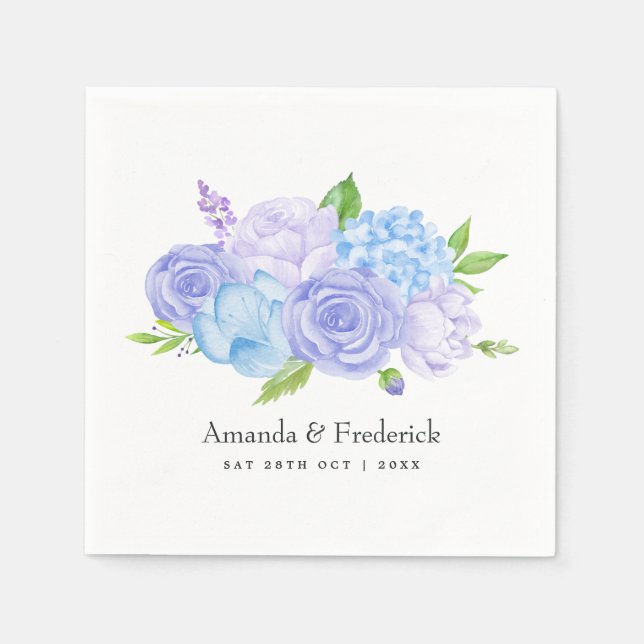 Serviette En Papier Mariage Hydrangea Bleu et Lavande Clair (Devant)
