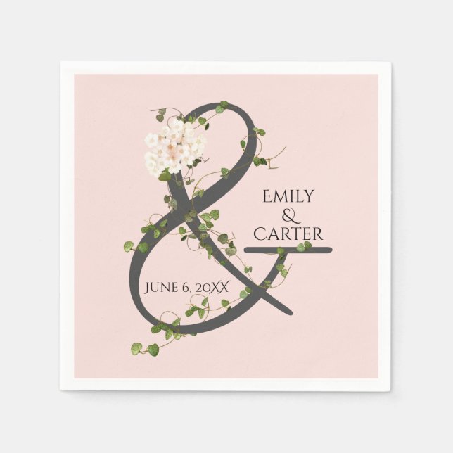 Serviette En Papier Mariage Hydrangea et Ivy Ampersand (Devant)