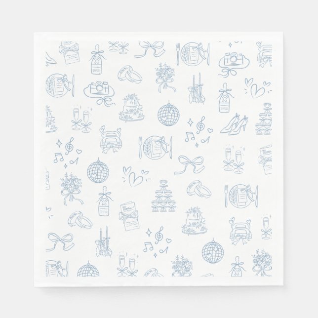 Serviette En Papier Mariage illustré à main lunaire dessiné bleu (Devant)