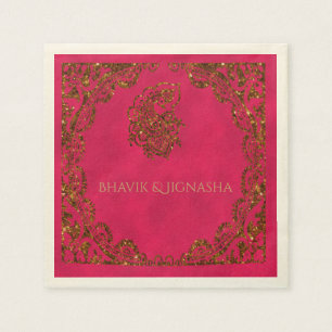Serviette En Papier Mariage indien Pink and Gold Peacock Napkin