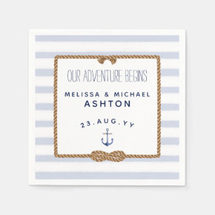 Serviette En Papier Mariage Infini à Nœud Marin à Rayures Bleues et Bl