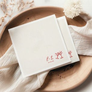 Serviette En Papier Mariage Initiales Rouges Dessinées à la Main