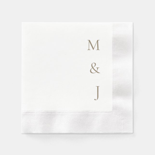 Serviette En Papier Mariage initiales verticales Or Mariée & Marié (Devant)