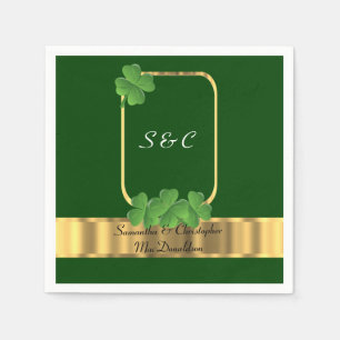 Serviette En Papier Mariage irlandais vert, or et shamrock