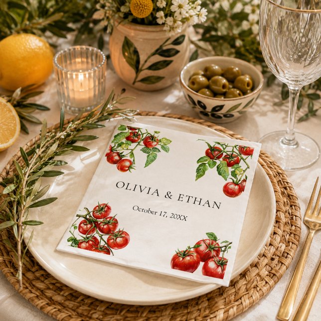 Serviette En Papier Mariage Italien Pomodoro  (Elegant Italian Pomodoro wedding napkins)