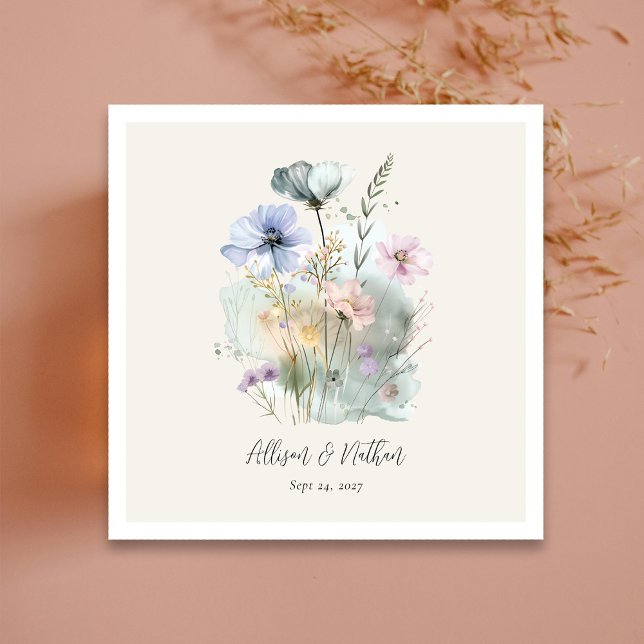 Serviette En Papier Mariage ivoire avec aquarelle florale (Ivory Wedding Napkins with Blush Watercolor Floral)