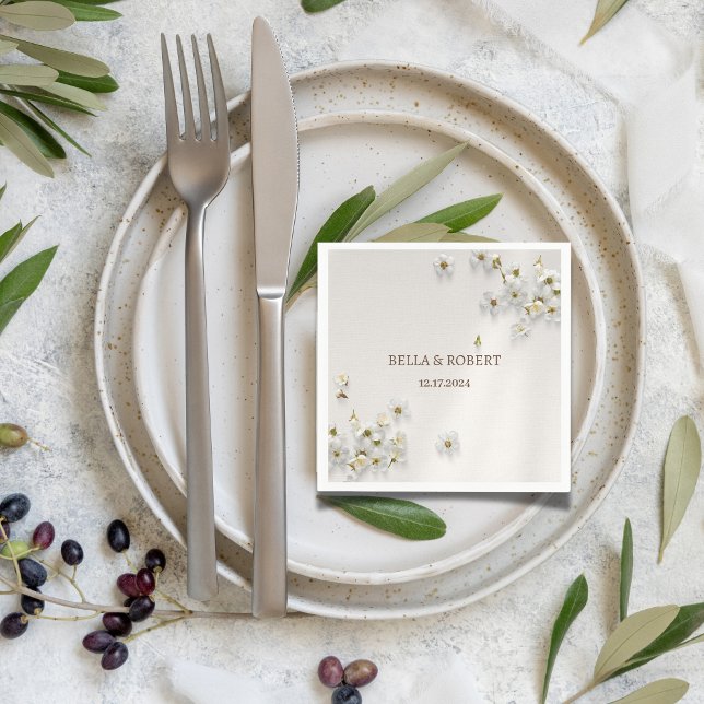 Serviette En Papier Mariage Jasmine Floral Boho Napkins (Créateur téléchargé)