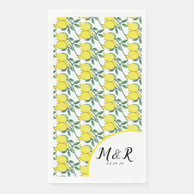Serviette En Papier Mariage Jaune Citron Vert Aquarelle  (Devant)