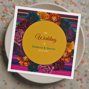 Serviette En Papier Mariage jaune des fleurs mexicaines modernes