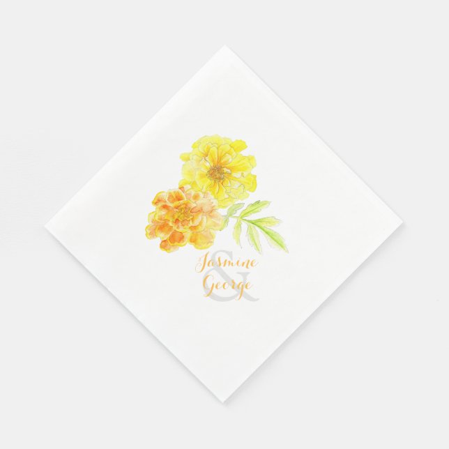 Serviette En Papier Mariage jaune marigolds aquarelle papier serviette (Coin)