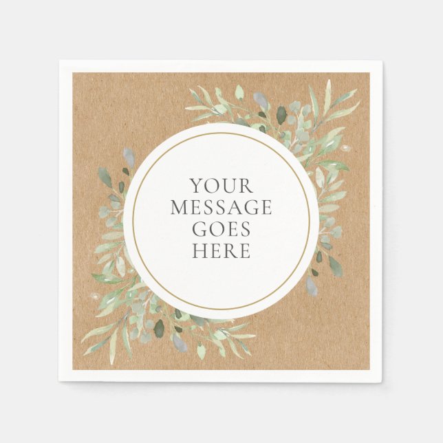 Serviette En Papier Mariage Kraft Rustique Bohème Eucalyptus Verdure (Devant)