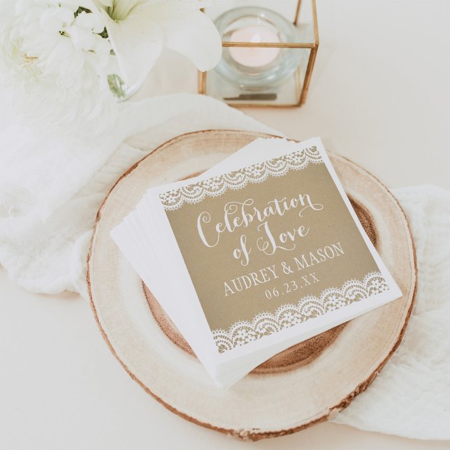 Serviette En Papier Mariage Kraft Rustique Dentelle Célébration de l'A (Créateur téléchargé)