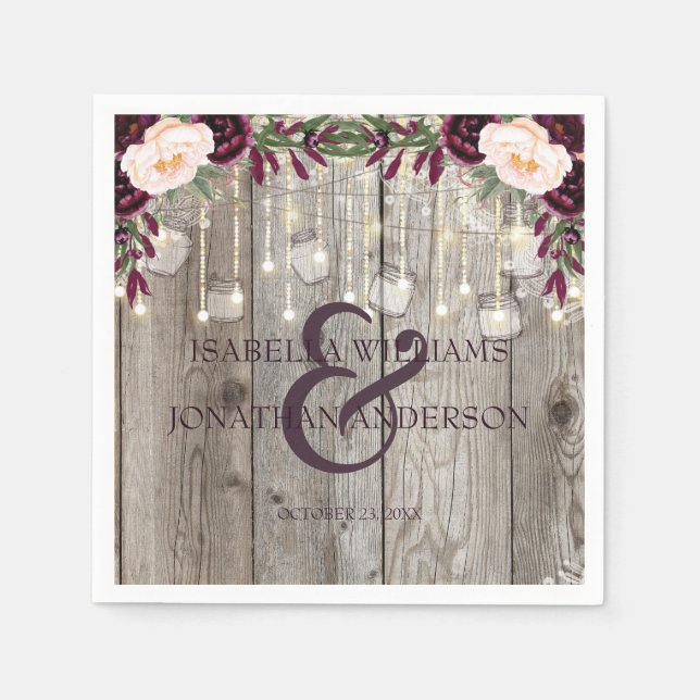 Serviette En Papier Mariage Lace Rustique Jar Bois & Chaînes (Devant)