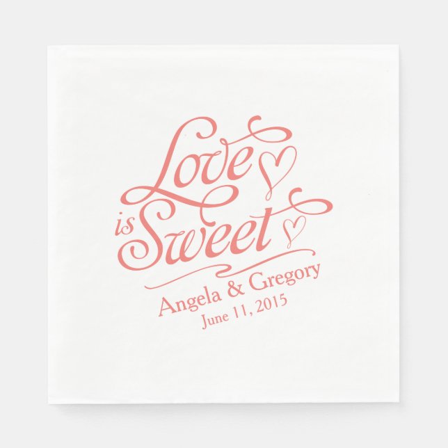 Serviette En Papier Mariage | L'amour est sucré Bonbons Buffet Coral O (Devant)