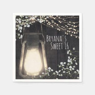 Serviette En Papier Mariage Lanterne Rustique Baby's Breath & Lumières