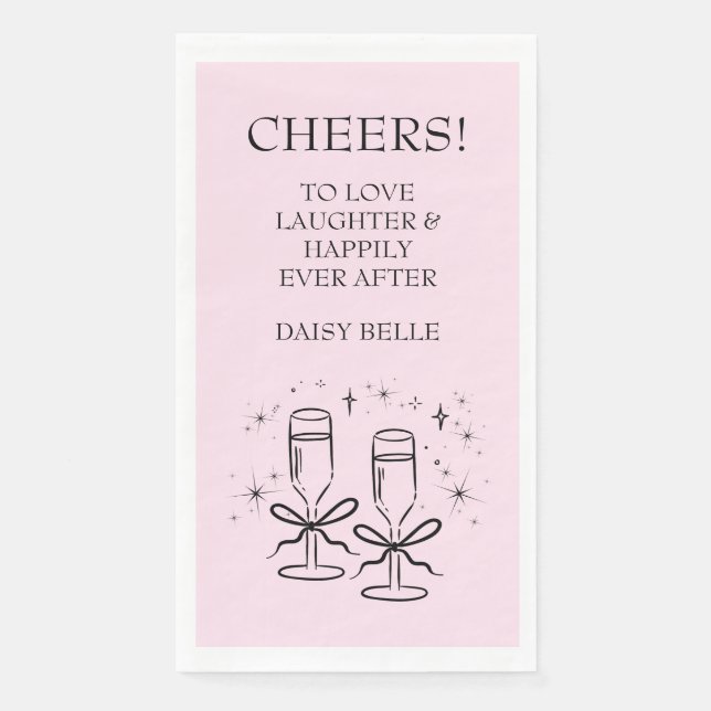 Serviette En Papier Mariage Lavis Dessiné Doodle Rose (Devant)