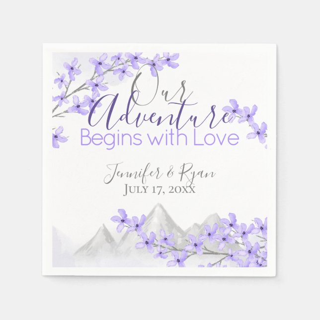 Serviette En Papier Mariage Lilac Mountain View violet (Devant)