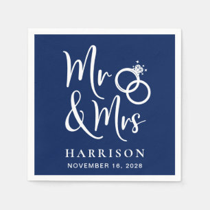 Serviette En Papier Mariage M. Mme Navy Blue