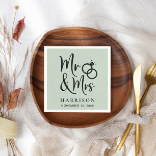 Serviette En Papier Mariage M. Mme Sage Green