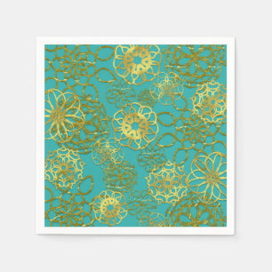Serviette En Papier Mariage Mandalas Floraux Dorés Fête de Fiançailles