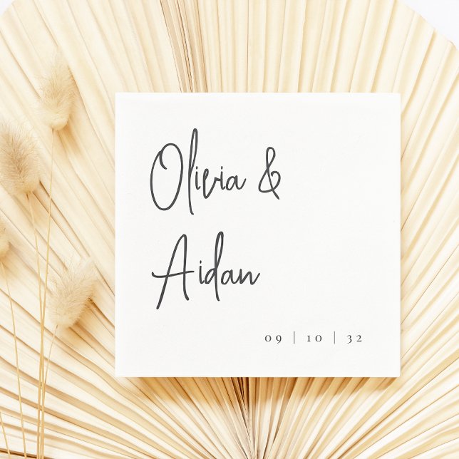 Serviette En Papier Mariage manuscrit moderne noir et blanc (Créateur téléchargé)