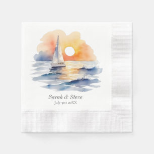 Serviette En Papier Mariage marin de l'aquarelle Sunset Seascape