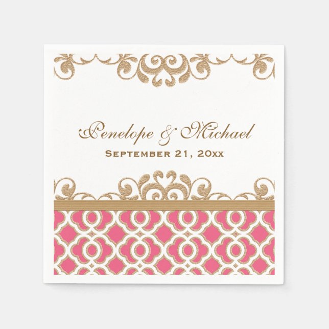Serviette En Papier Mariage marocain rose et or chaud (Devant)