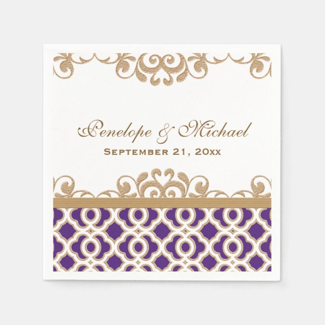 Serviette En Papier Mariage marocain violet et or (Devant)