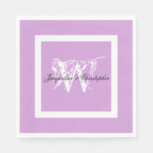 Serviette En Papier Mariage Mauve Moderne Chic Monogramme Noms Papier