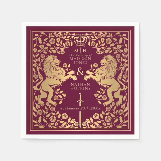 Serviette En Papier Mariage médiéval Red Royal Lion (Devant)