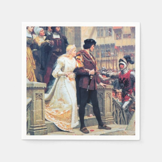 Serviette En Papier Mariage médiévale Mariée Groom Chevalier peinture (Devant)
