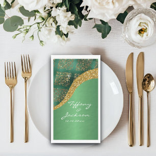 Serviette En Papier Mariage métallisé vert pailleté Glam Gold