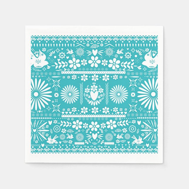 Serviette En Papier Mariage mexicain turquoise sarcelle Picado (Devant)