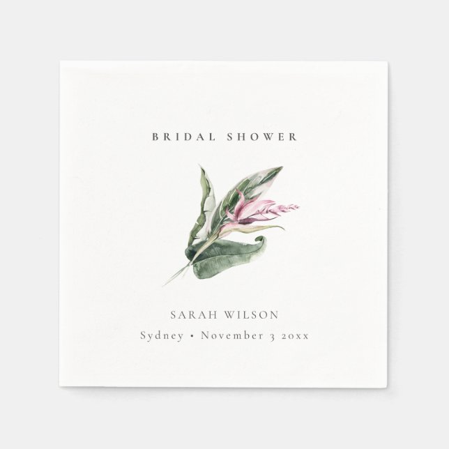 Serviette En Papier Mariage Minimal Tropical Rose Feuillage Floral (Devant)