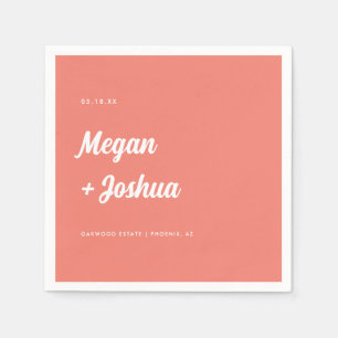 Serviette En Papier Mariage minimaliste à l'écriture rose corail