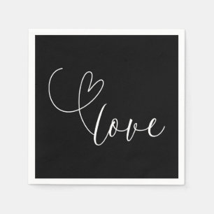 Serviette En Papier Mariage minimaliste Amour noir et blanc coeurs mod