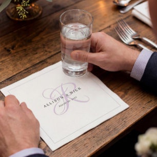 Serviette En Papier Mariage minimaliste au monogramme de lilas