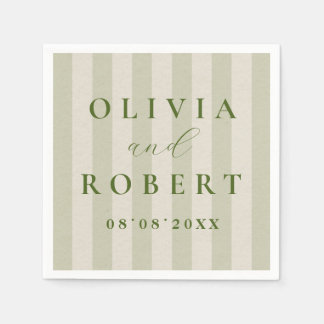 Serviette En Papier Mariage minimaliste aux rayures verticales vert sa