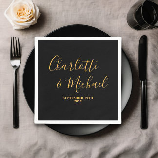 Serviette En Papier Mariage minimaliste Black Gold Script