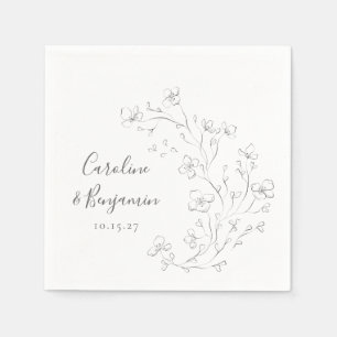 Serviette En Papier Mariage minimaliste Boho noir blanc Floral Art
