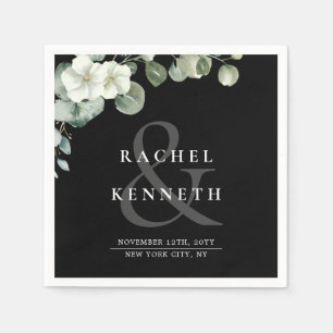 Serviette En Papier Mariage minimaliste chic Eucalyptus noir et blanc