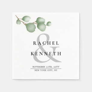 Serviette En Papier Mariage minimaliste chic Eucalyptus noir et blanc