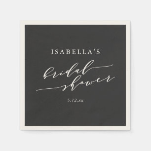 Serviette En Papier Mariage Minimaliste Classique Élégant en Noir sur