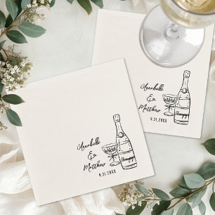 Serviette En Papier Mariage minimaliste de cocktail dessiné à la main